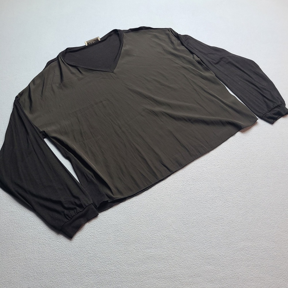 Lola & Sophie V-Neck Blouse Womens Large Black Excellent Mixed Media Top